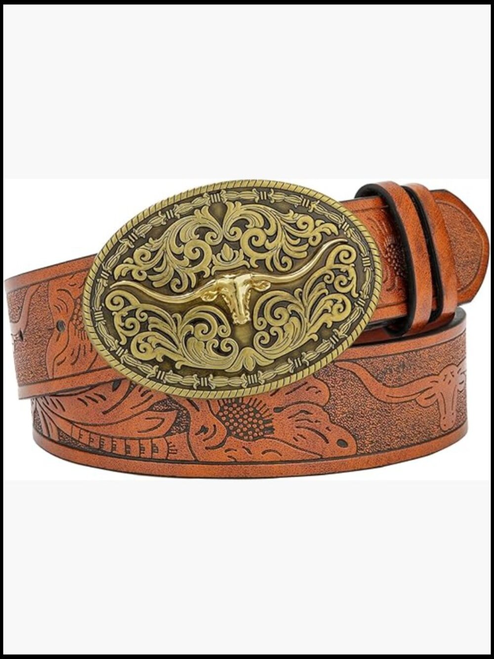 Western Cowgirl Belt Adjustable Faux Leather Longhorn Buckle Rodeo Concert